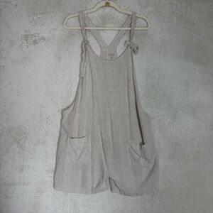Everly Grey Small Oatmeal Linen Blend Tie Shoulder Romper Shortalls Boho